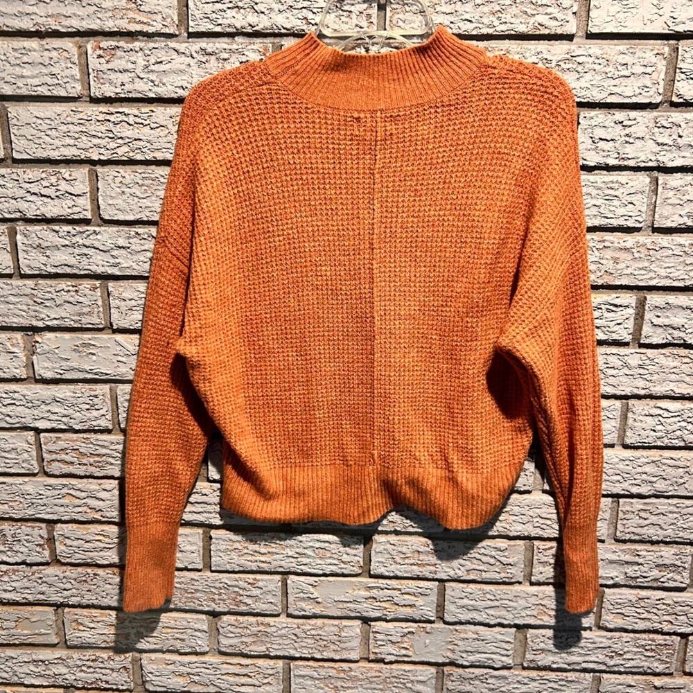 Kaisley Women Burnt Orange Waffle Knit Mock Neck Batwing Sweater Size Medium